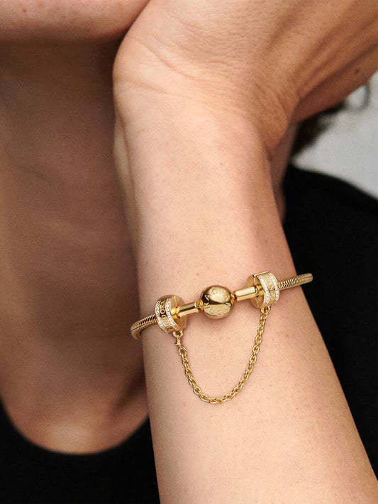 14K Gold-Platted Logo Safety Chain Clip Charm