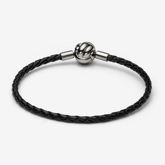 Moments Concentric Knot Black Woven Leather Bracelet