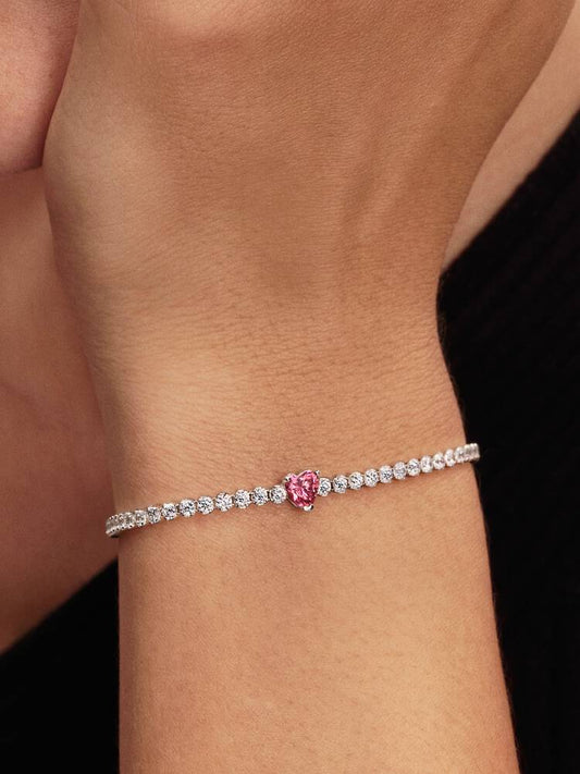 Pink Sparkling Heart Tennis Bracelet