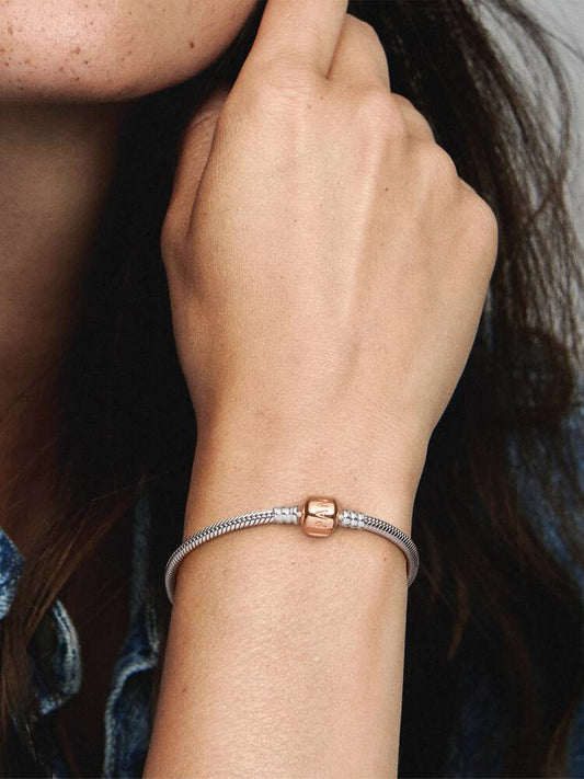 Moments 14K Rose Gold Plated Cylinder Clasp Snake Chain Bracelet